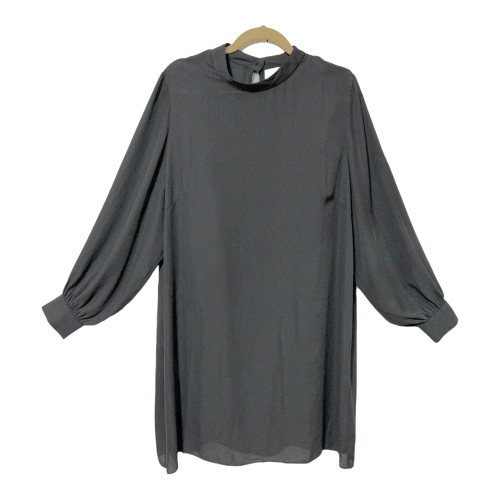 Asos Curve PLUS Women's Knee Length Dress 16 Black Mock Neck Balloon Sleeves NEW
